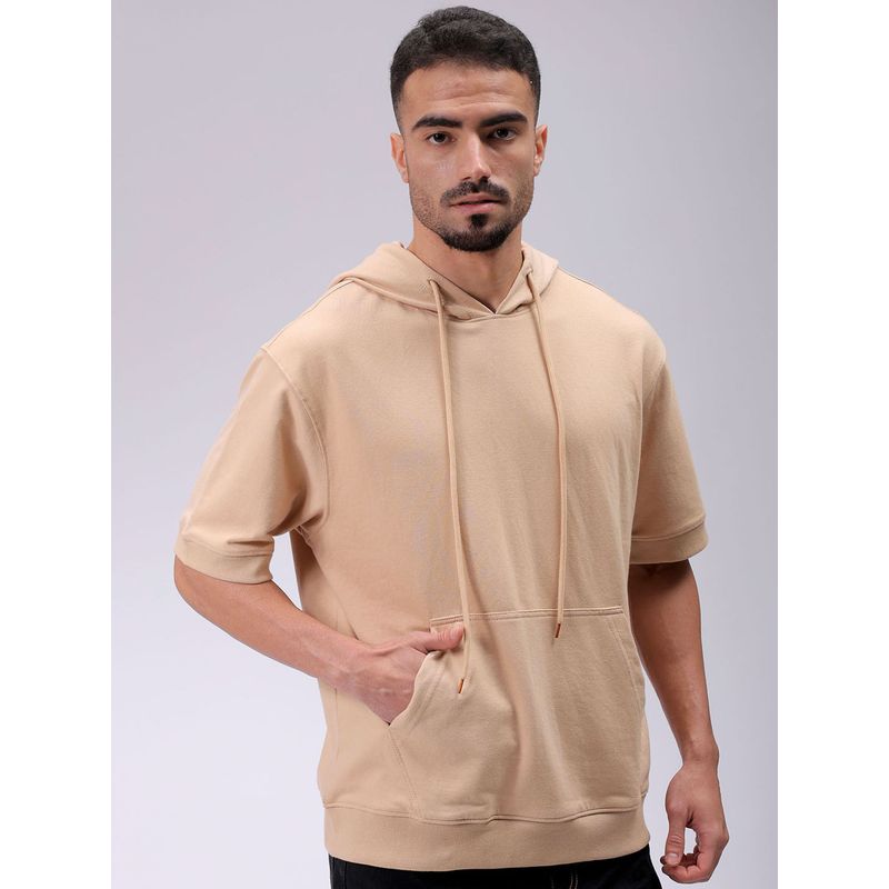 The Indian Garage Co Men Tan Solid Oversized Fit Hoodie (M)