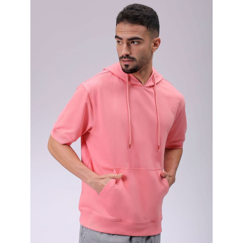 The Indian Garage Co Men Pink Solid Oversized Fit Hoodie (L)