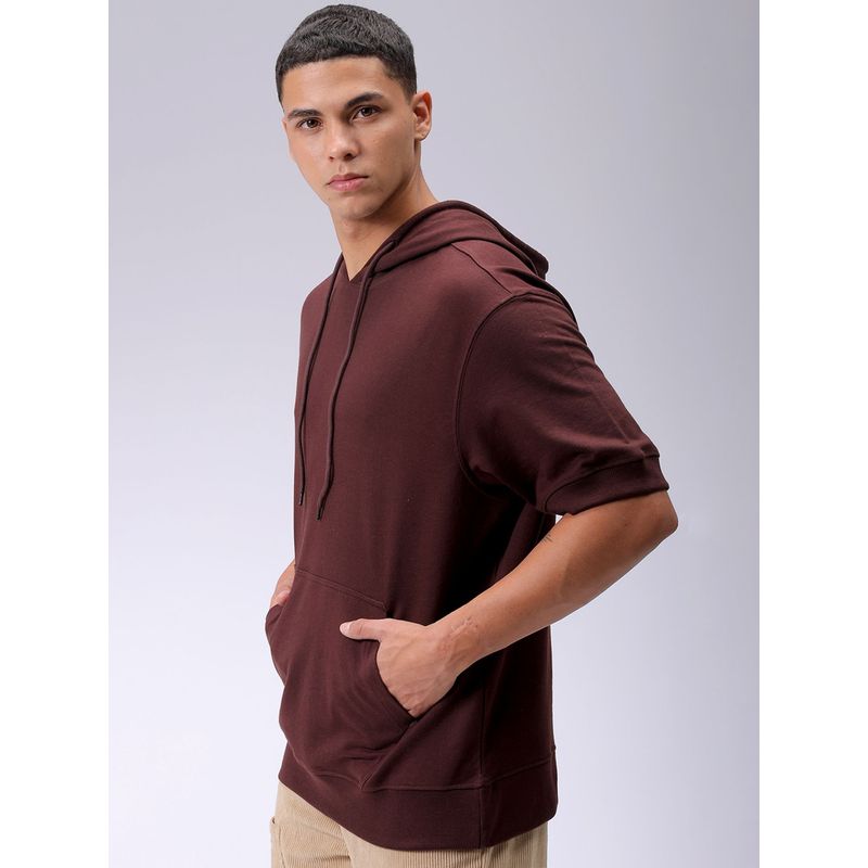 The Indian Garage Co Men Brown Solid Oversized Fit Hoodie (S)