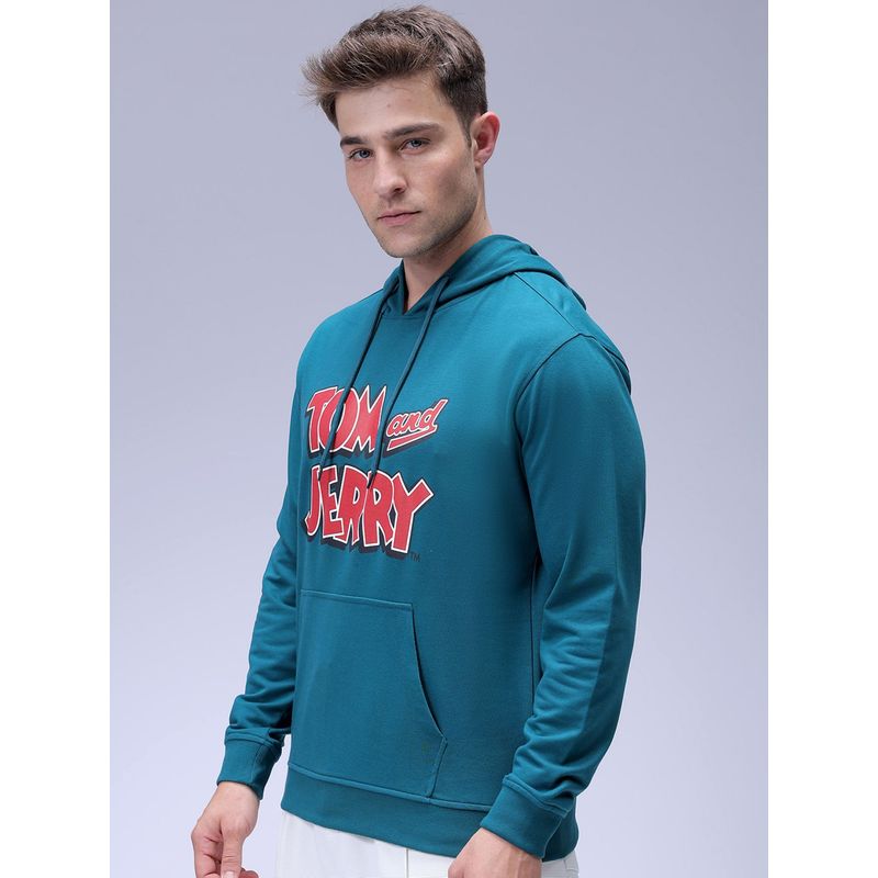 The Indian Garage Co Men Regular Fit Tom & Jerry Printed Overhead Hooded Sweatshirt (XL)