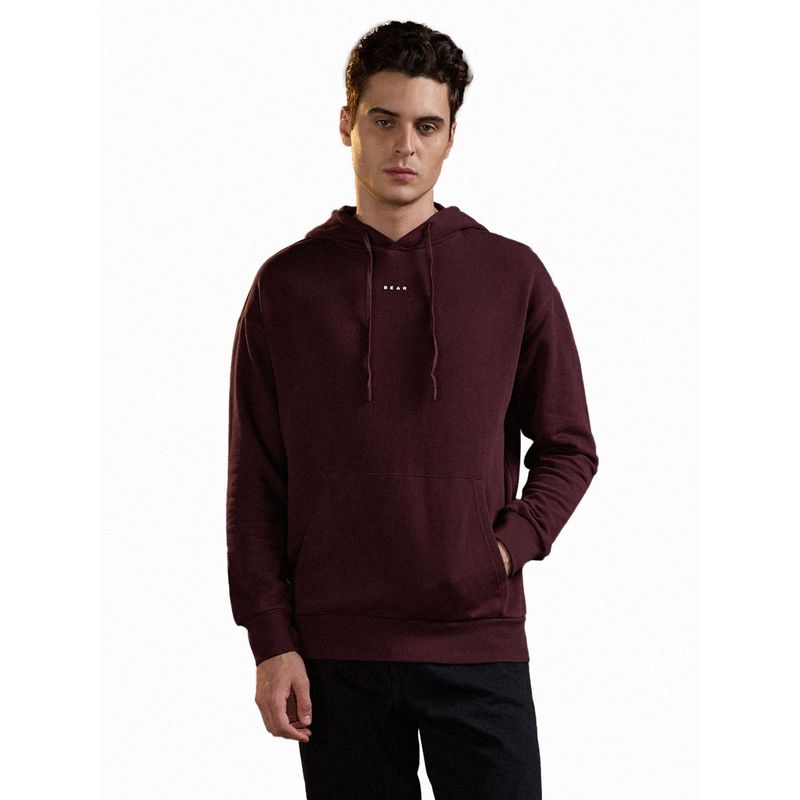 THE BEAR HOUSE Men Maroon Solid Relaxed Fit Hoodie (2XL)