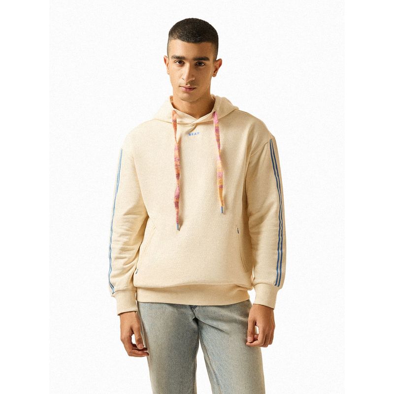 THE BEAR HOUSE Men Cream Self Design Relaxed Fit Hoodie (L)