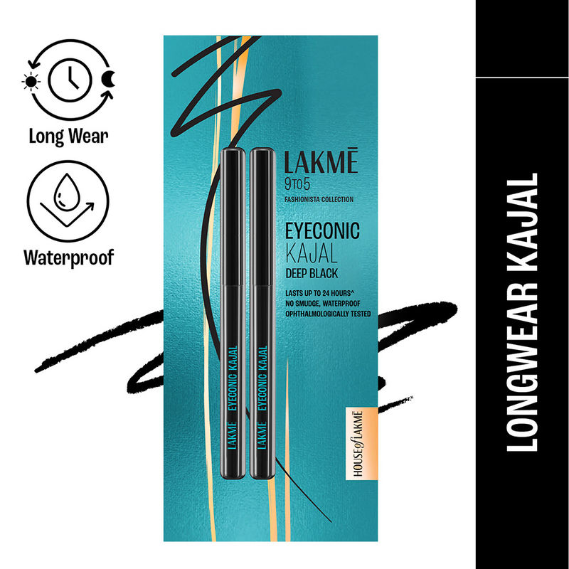 Lakme Eyeconic Kajal Deep Black Twist Up Pencil & Matte Finish - Pack of 2