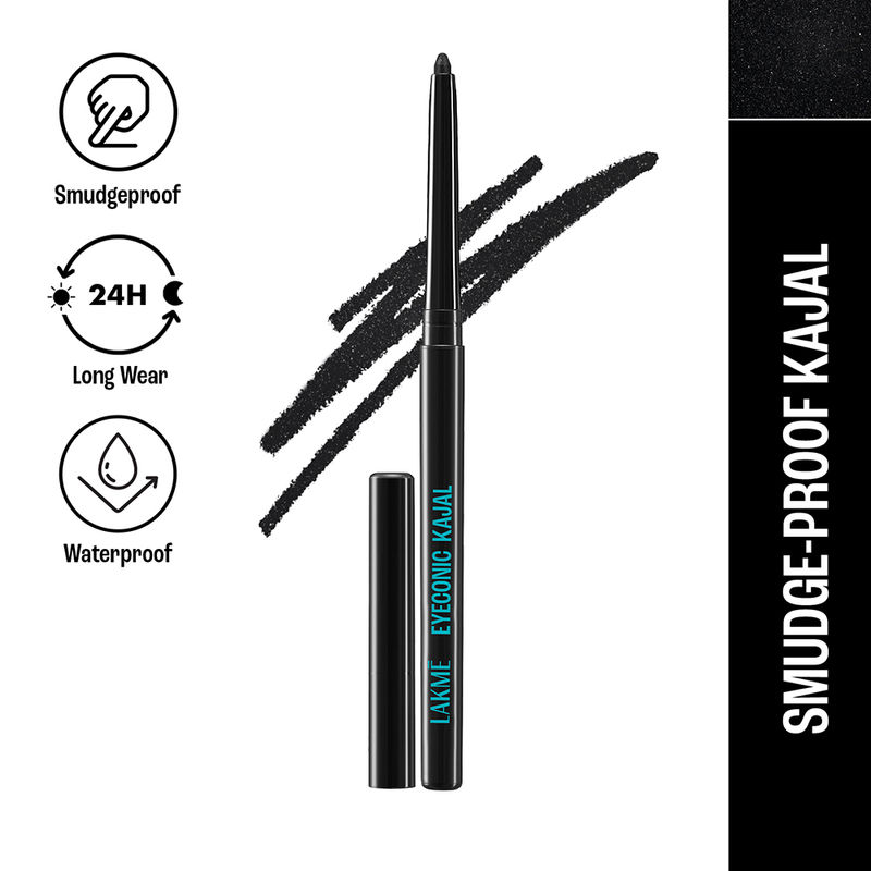 Lakme 9 To 5 Eyeconic Kajal, Smudgeproof, Waterproof, Lasts Upto 24 Hrs , Sparkling Black