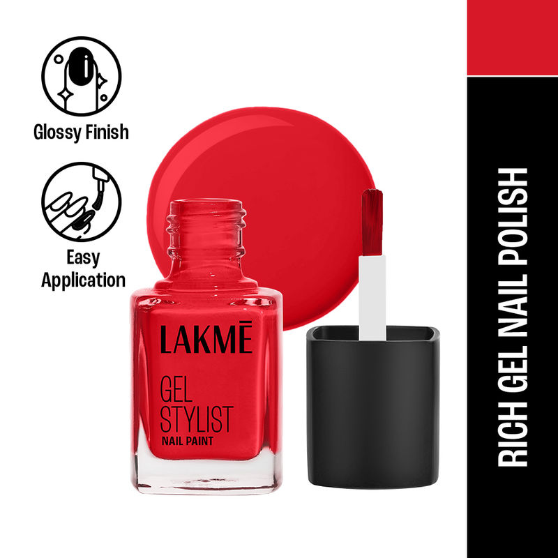 Lakme Absolute Gel Stylist Nail Color, Easy Application & High Gloss Finish , Tomato Tango