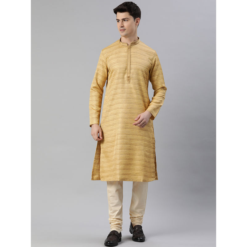 Manthan Fawn Art Silk Textured Kurtas for Men (S)