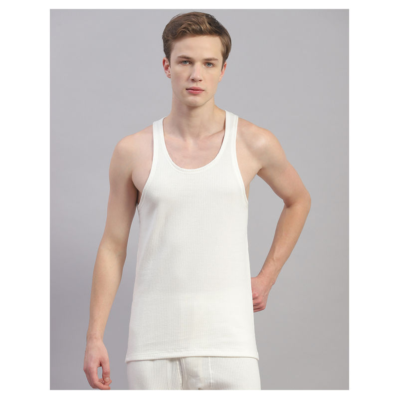 Monte Carlo Mens Solid White Round Neck Sleeveless Thermal Top (S)