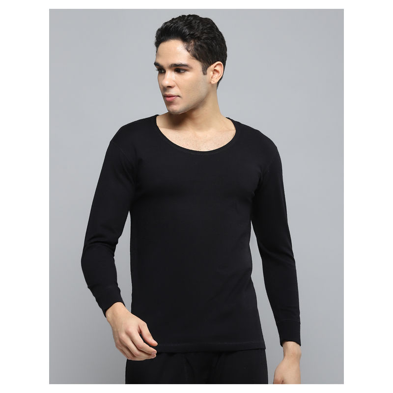 Monte Carlo Mens Solid Black Round Neck Full Sleeves Thermal Top (3XL)