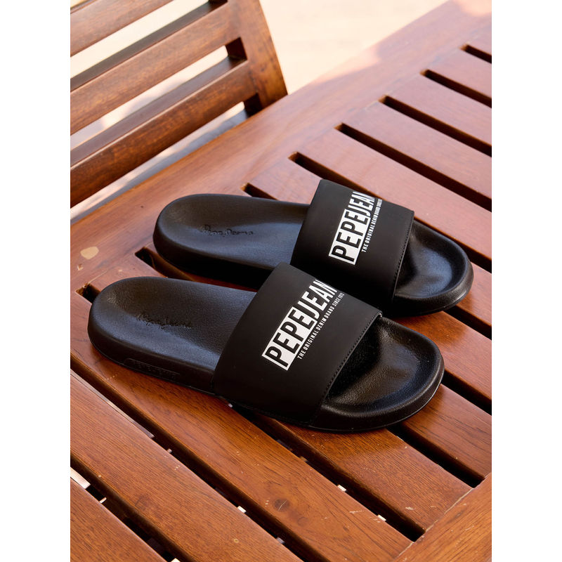 Pepe Jeans Black Logo Printed Anti-Skid Beach Sliders (EURO 42)