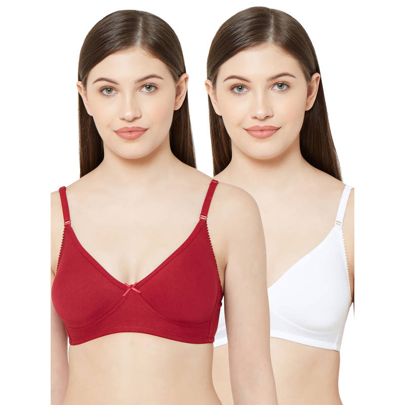 Juliet Womens Non Padded Non Wired Bra Combo Dipti Maroon White (34B)