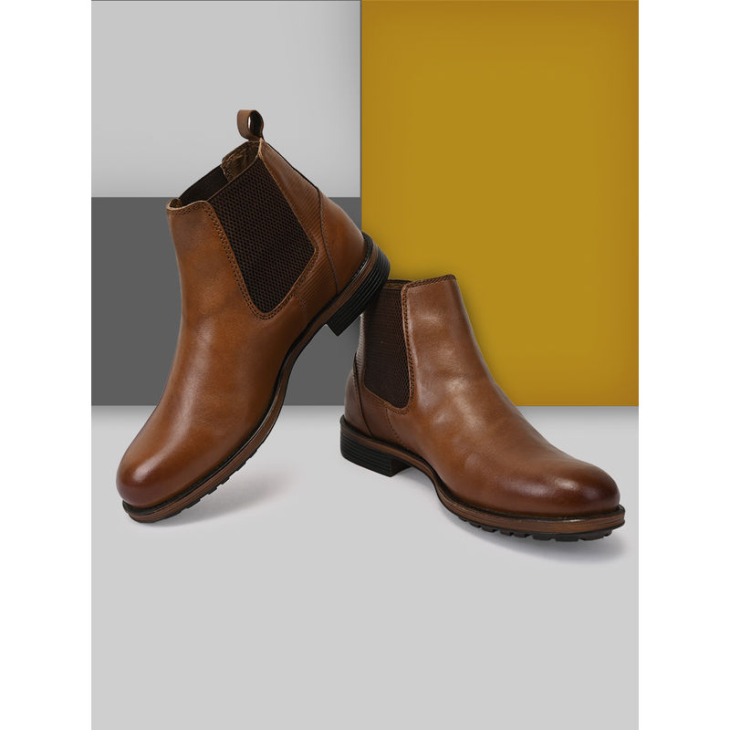 Teakwood Men Tan Solid Genuine Leather Mid Top Boots - Euro 41