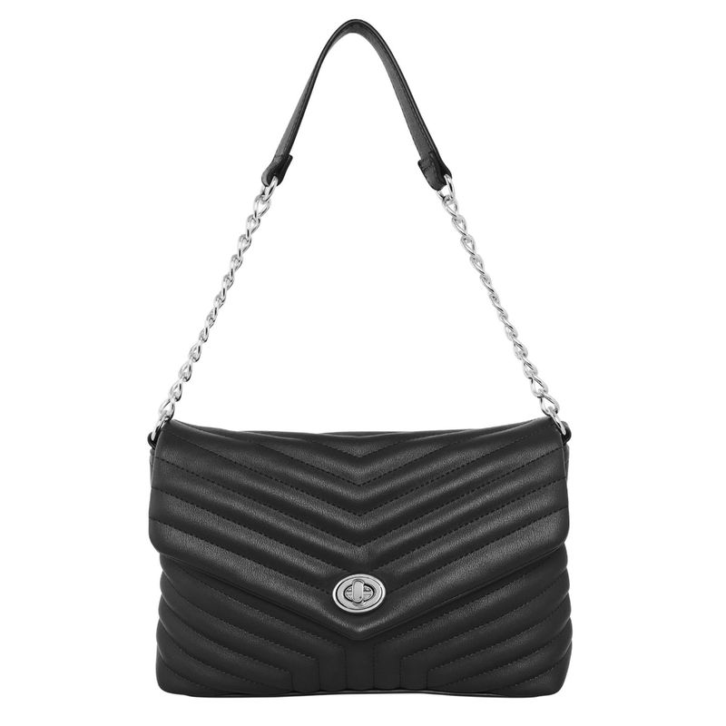 Accessorize London Women'S Faux Leather Black Katie Quilted Chain