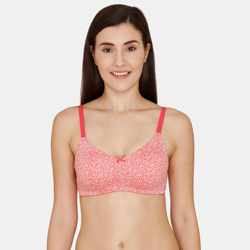 Zivame Rosaline Double Layered Non-Wired 3/4Th Coverage T-Shirt Bra - Pink Print (34B)