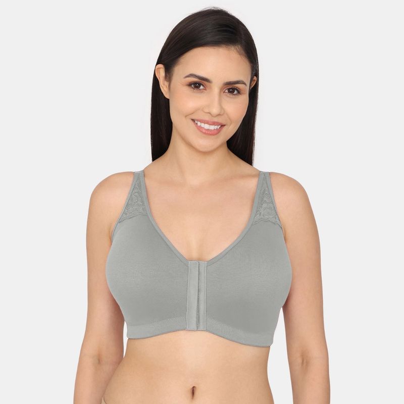 Zivame Rosaline Double Layered Non Wired Full Coverage Super Support Bra - Grey Melange (32D)