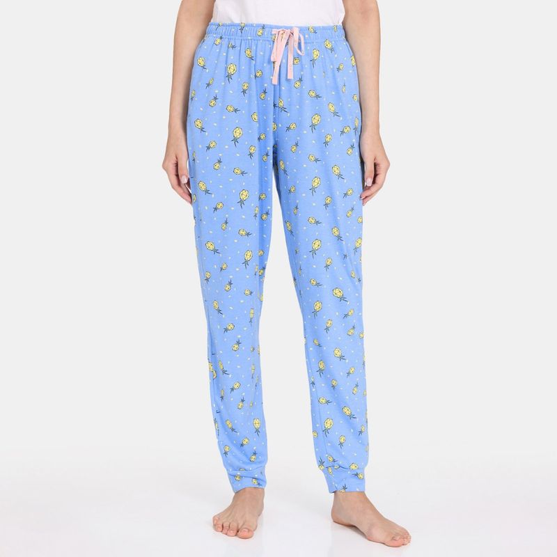 Zivame Rosaline Joy Sticks Knit Cotton Pyjama - Little Boy Blue (M)