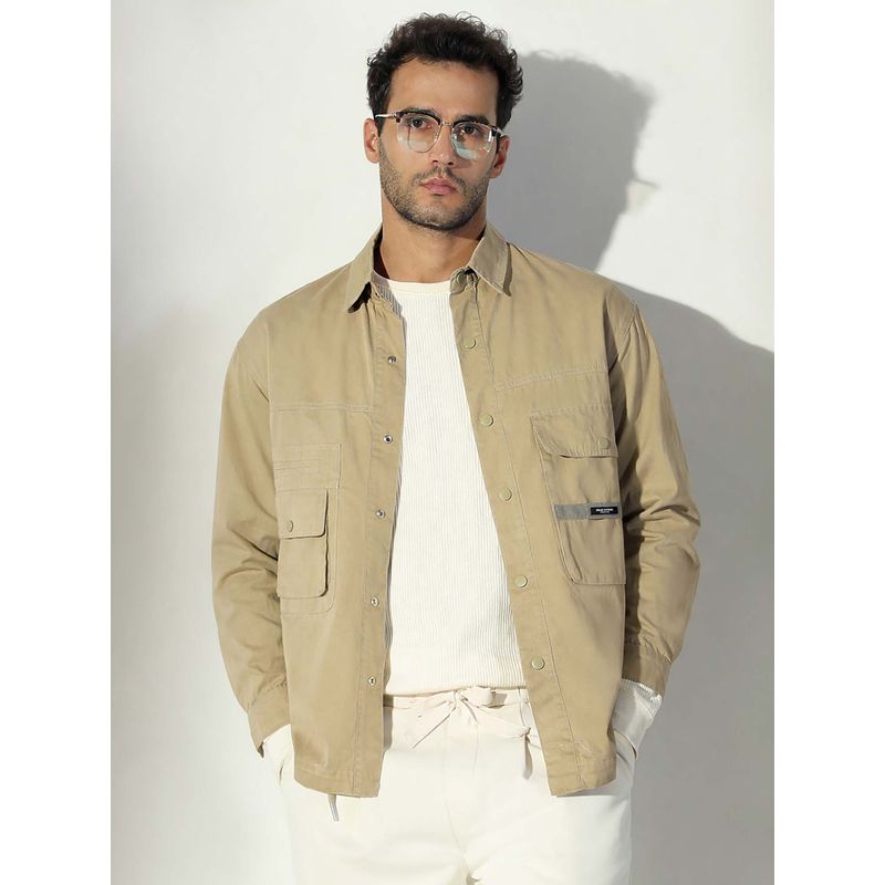 SHOWOFF Edition Men's Solid Khaki Shacket (L)