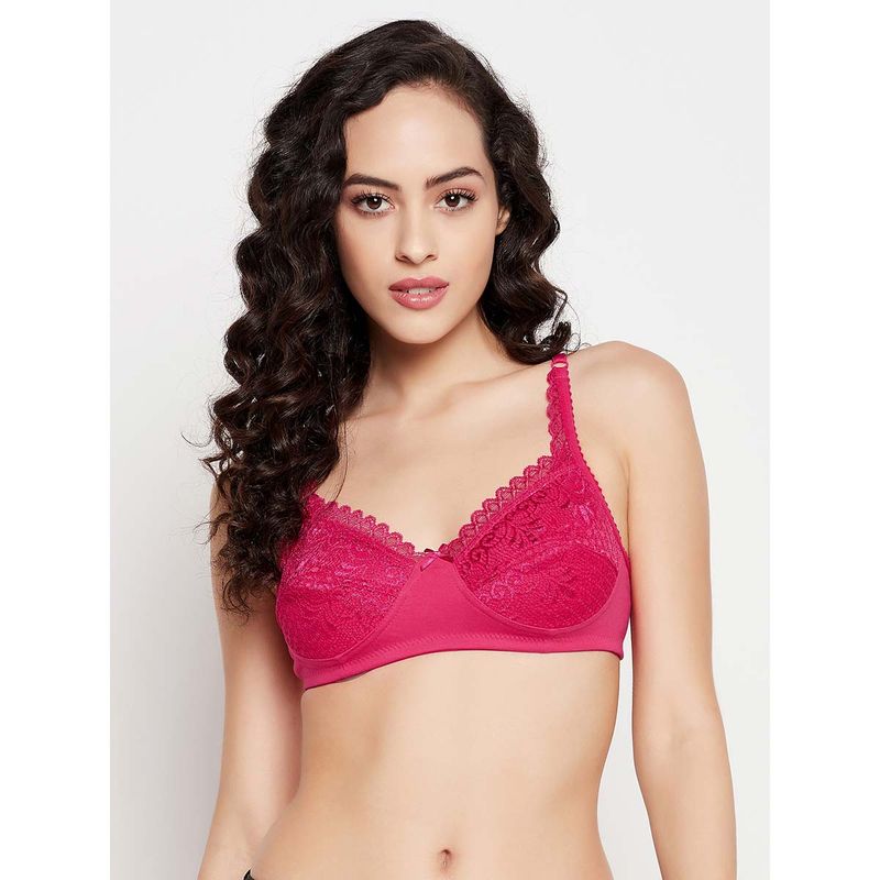 Clovia Lace Solid Non-Padded Full Cup Wire Free Everyday Bra - Dark Pink (34C)