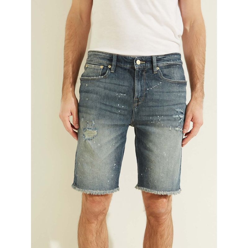 Guess Men Blue Solid Slim Fit Shorts (36)