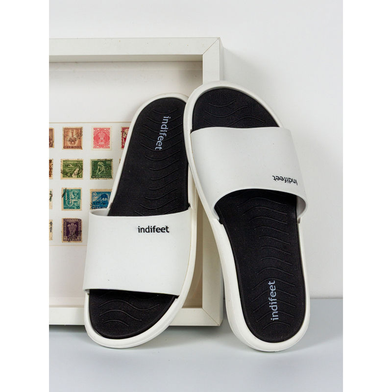 Indifeet White Comfortable and Latest EVA Rubber Sliders (UK 5)