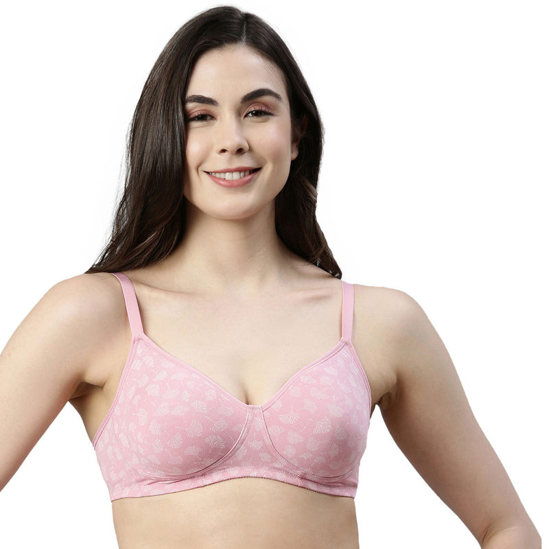 Enamor A042 Non Padded Side Support Shaper Stretch Cotton Everyday Bra-Ginko Scattered Pink (34B)