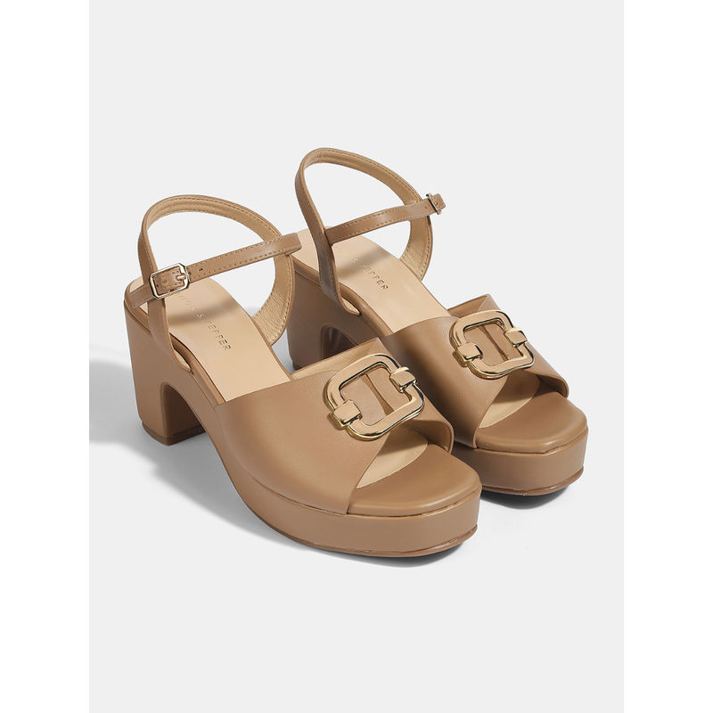 Lemon & Pepper Women Tan Casual Sandal Heels (EURO 38)
