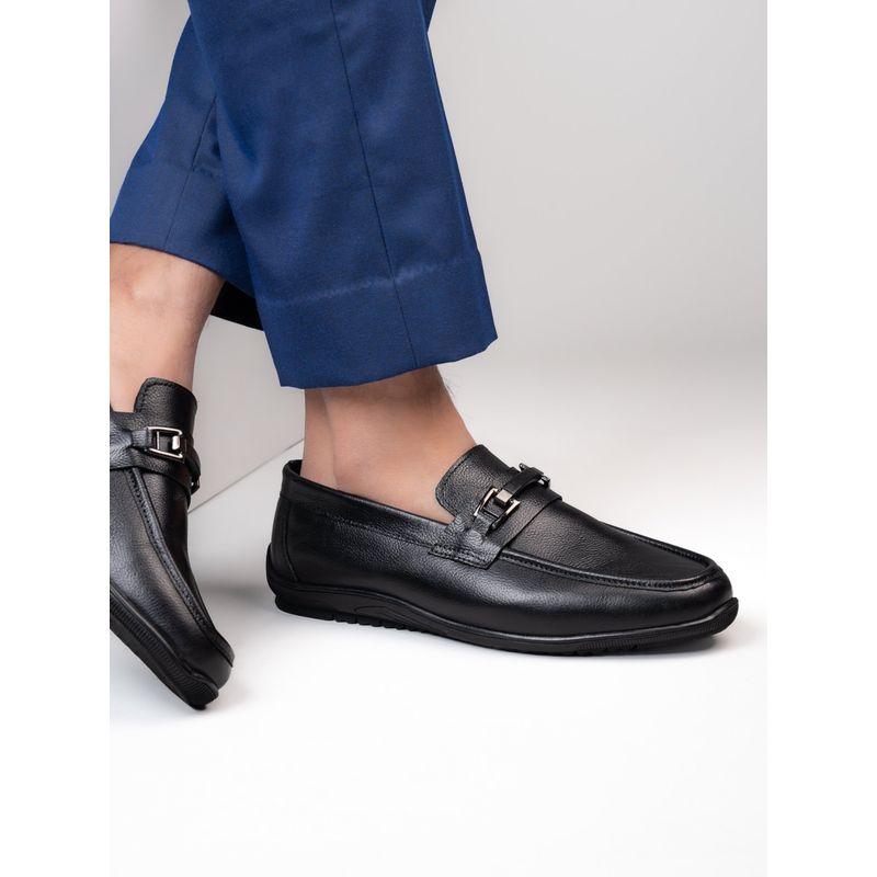 Alberto Torresi Genuine Leather Filter Your Pain Rubber Sole Black Loafers (EURO 41)