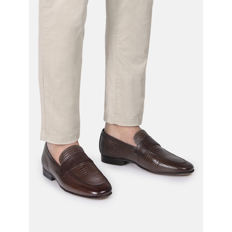 HATS OFF ACCESSORIES Brown Solid-Plain Slip Ons For Men (EURO 43)