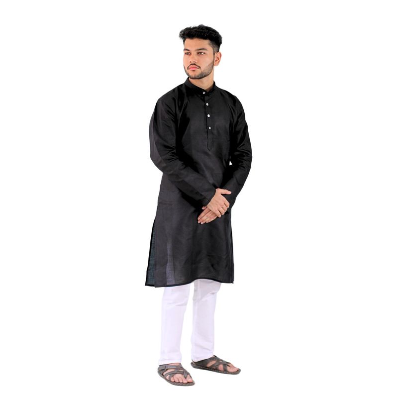 YOUTH ROBE Black Men Cotton Straight Fit Full Sleeve Kurta with Pyjama (S)