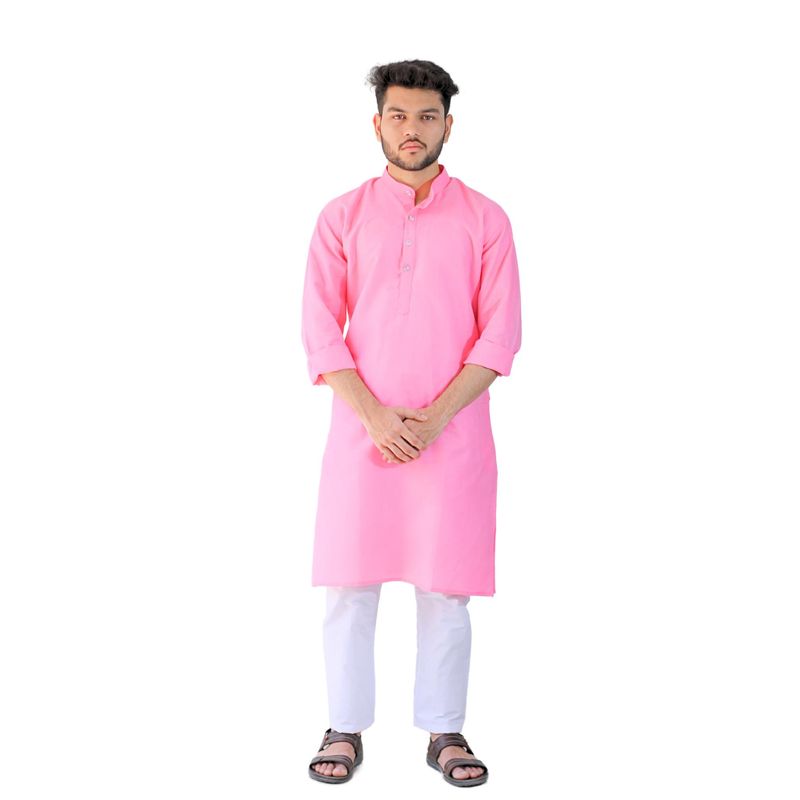 YOUTH ROBE Pink Men Cotton Straight Fit Full Sleeve Kurta with Pyjama (S)
