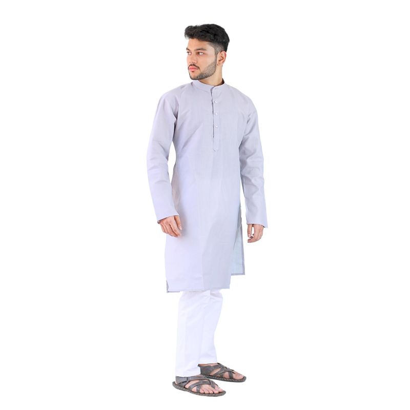 YOUTH ROBE Grey Men Cotton Straight Fit Full Sleeve Kurta with Pyjama (S)