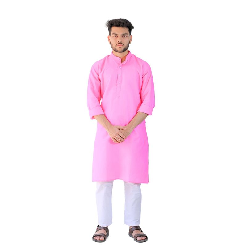 YOUTH ROBE Men Cotton Straight Fit Pink Full Sleeve Kurta with Pyjama (S)