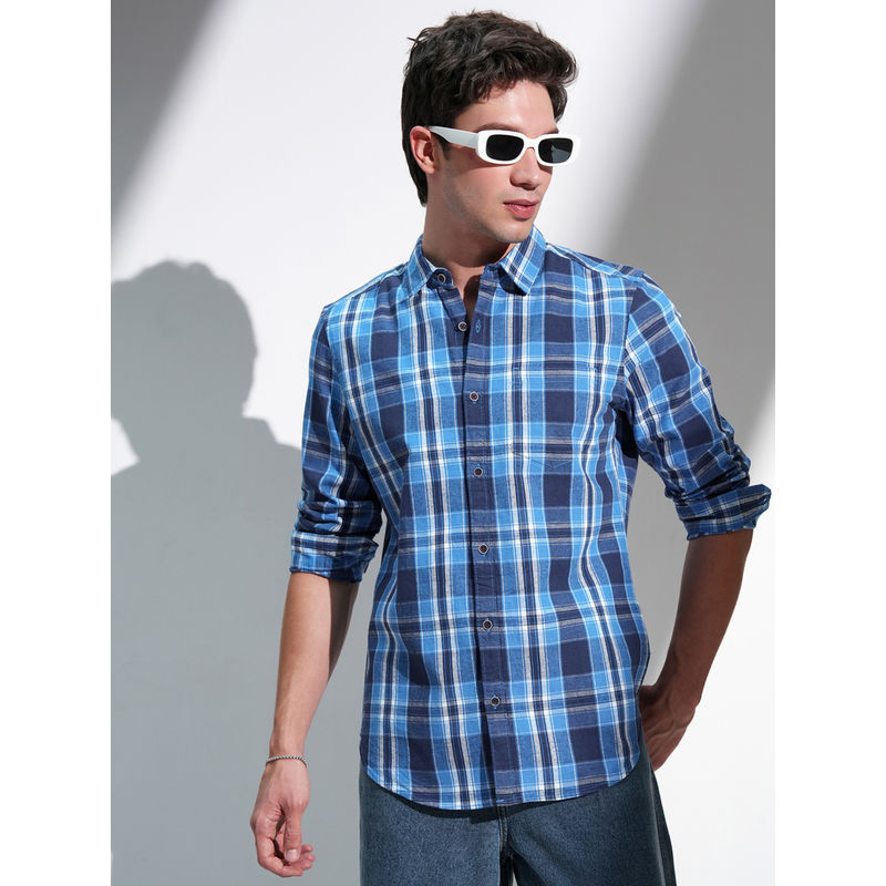 HIGHLANDER Men Blue Slim Fit Other Checks Shirt (L)