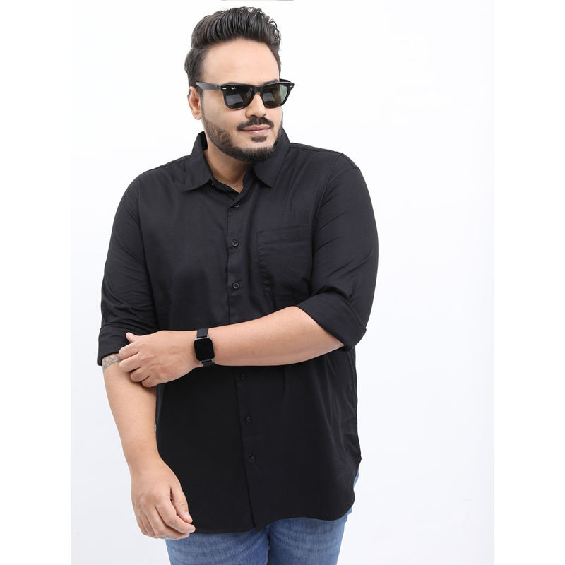 HIGHLANDER Men Black Plus Size Slim Fit Casual Cotton Shirt (3XL)