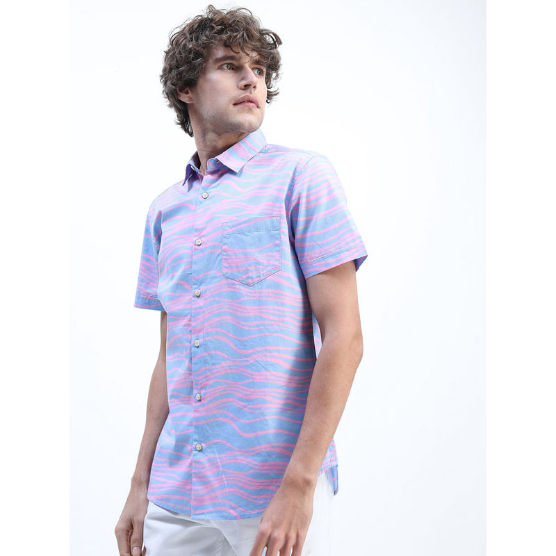 HIGHLANDER Men Blue Slim Fit Printed Shirt (L)