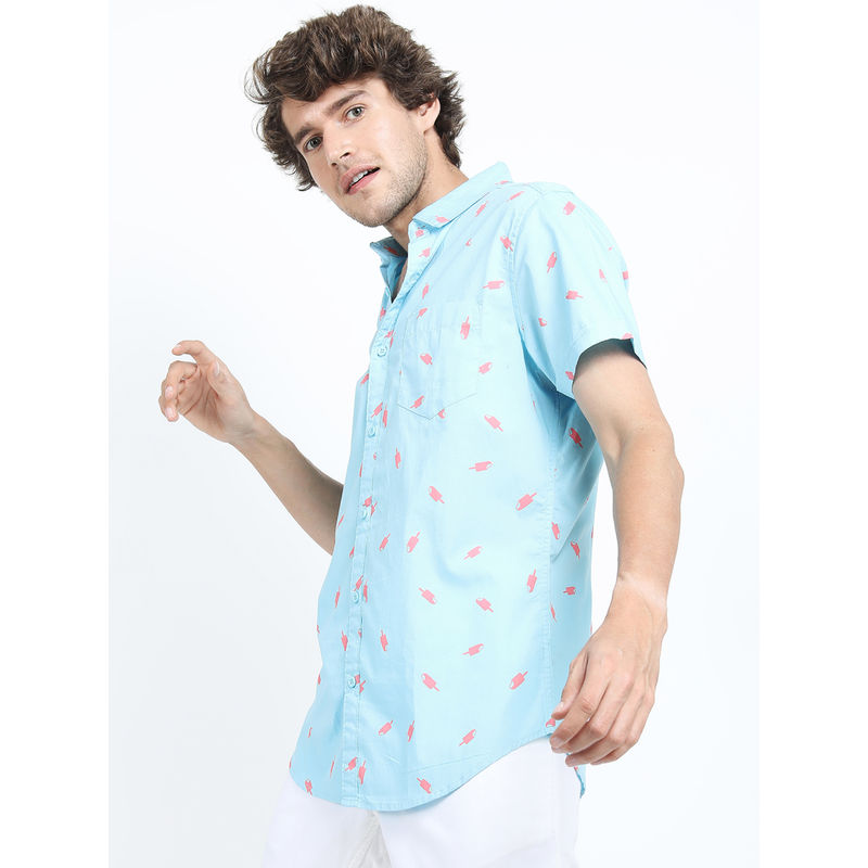 HIGHLANDER Men Blue Slim Fit Printed Shirt (M)