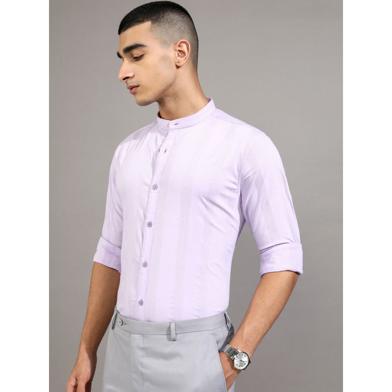 HIGHLANDER Men Lavender Dobby Striped Day Occasion Shirt (M)