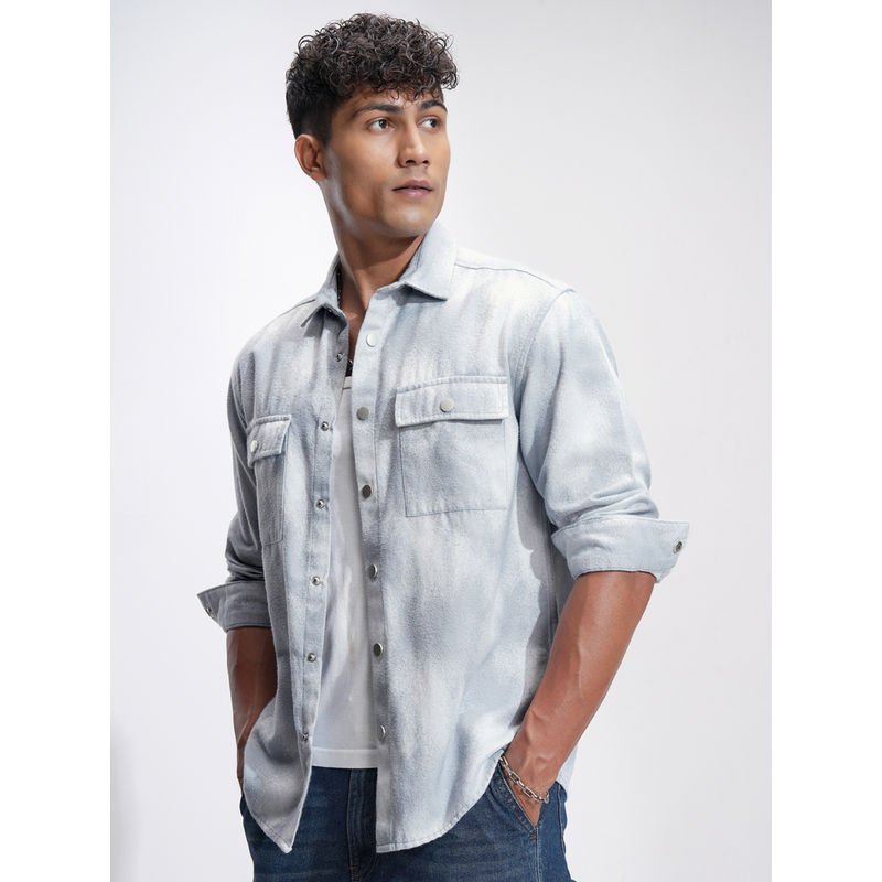 HIGHLANDER Men Blue Relaxed Fit Printed Spread Collar Casual Shirt (M)