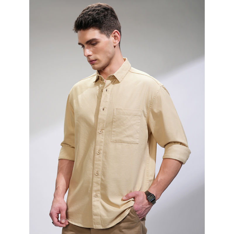 HIGHLANDER Men Beige Regular Opaque Casual Shirt (L)