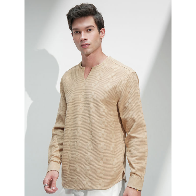 HIGHLANDER Men Beige Relaxed Fit Textured Cotton Casual Shirt (S)