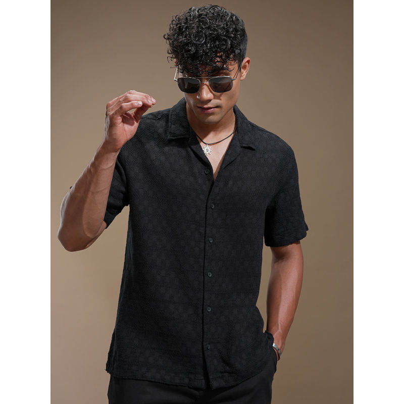HIGHLANDER Men Black Regular Opaque Casual Shirt (L)