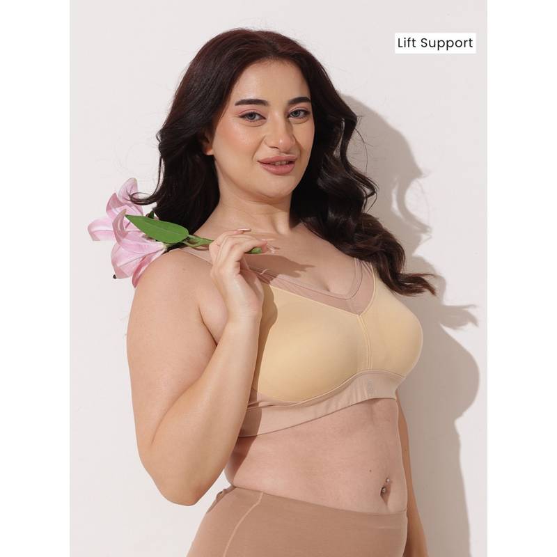 Zelena Micro Modal Moulded Cups, Full Figure Support Anti-Sag Bra - Cream (S)