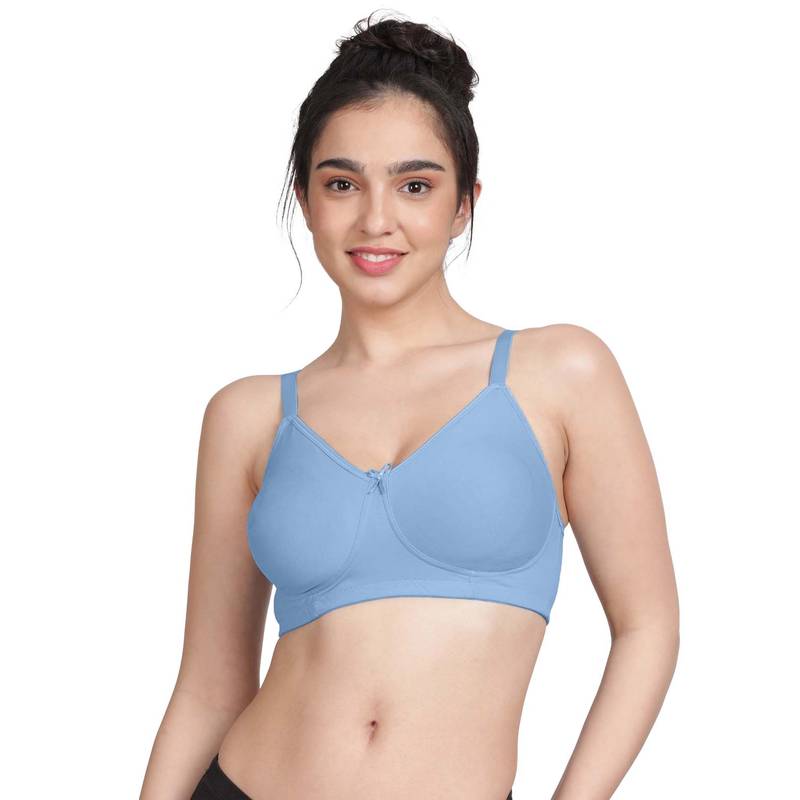 Shyaway By Susie Angel Falls Non-Padded Wire Free Seamless Full Coverage Cotton Blue Bra (34DD)