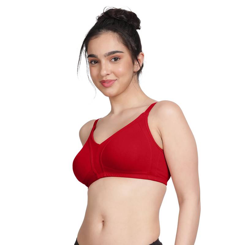 Shyaway By Susie Fiery Red Non-Padded Wire Free Seamless Full Coverage Cotton Bra (34C)