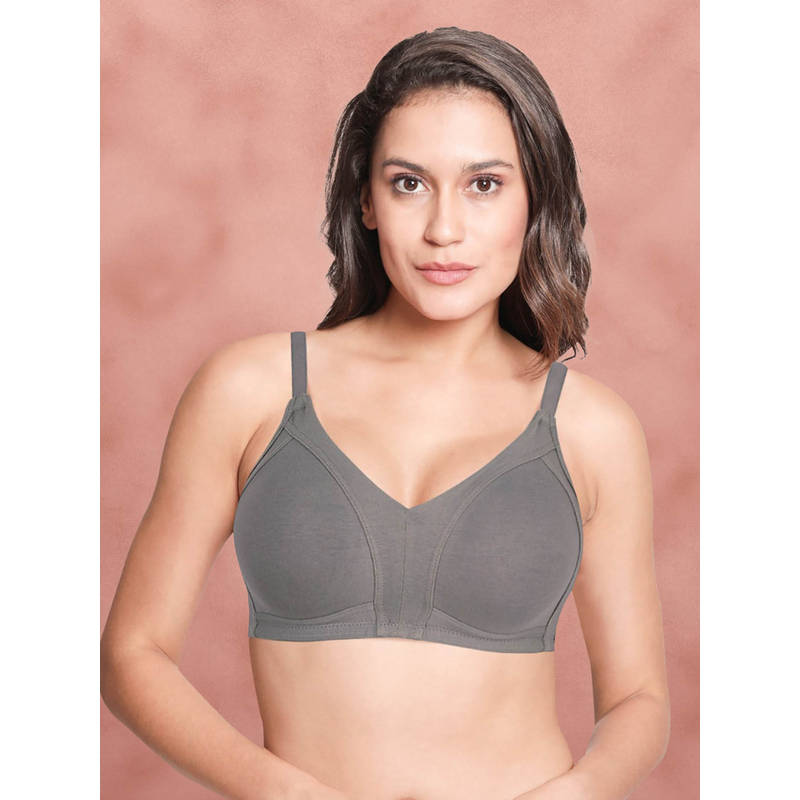 Shyaway By Susie Strom Front Grey Non-Padded Wire Free Seamless Full Coverage Cotton Bra (32D)