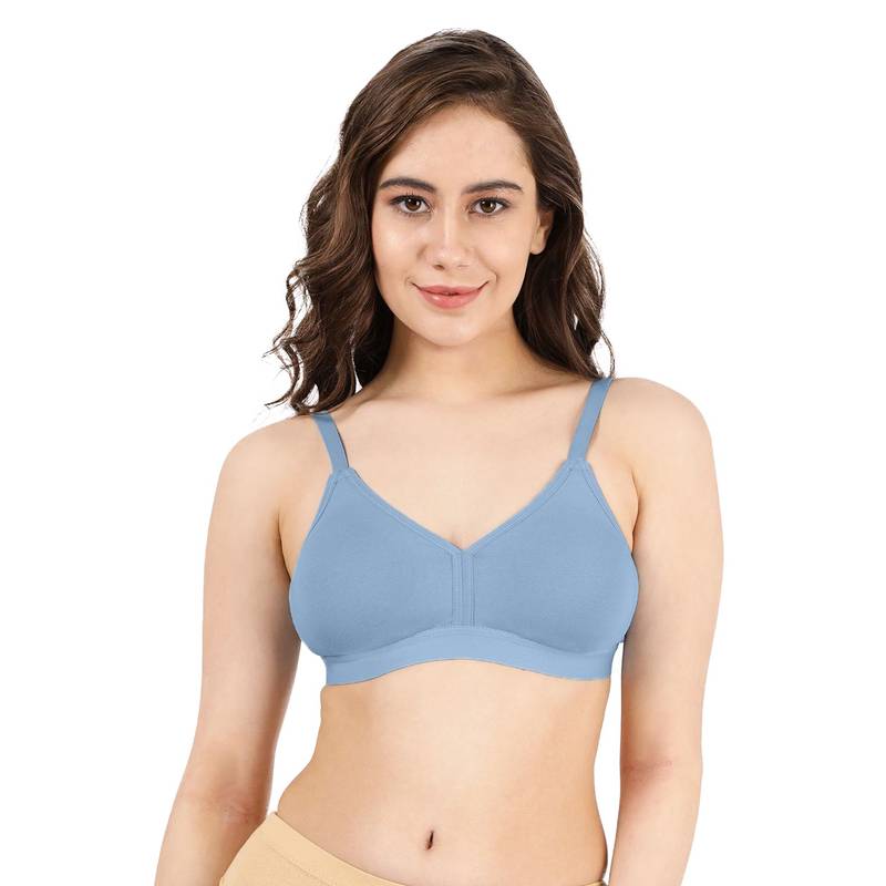Shyaway By Susie Angelfalls Blue Non-Padded Wire Free Seamless 3/4Th Coverage Cotton Bra (32D)