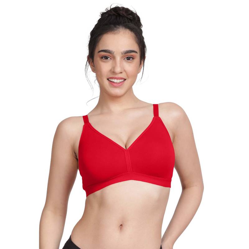 Shyaway By Susie Fiery Red Non-Padded Wire Free Seamless 3/4Th Coverage Cotton Bra (34D)