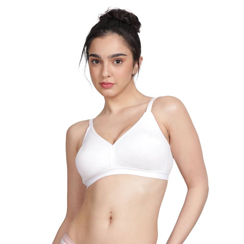 Shyaway By Susie White Non-Padded Wire Free Seamless 3/4Th Coverage Cotton Bra (34D)