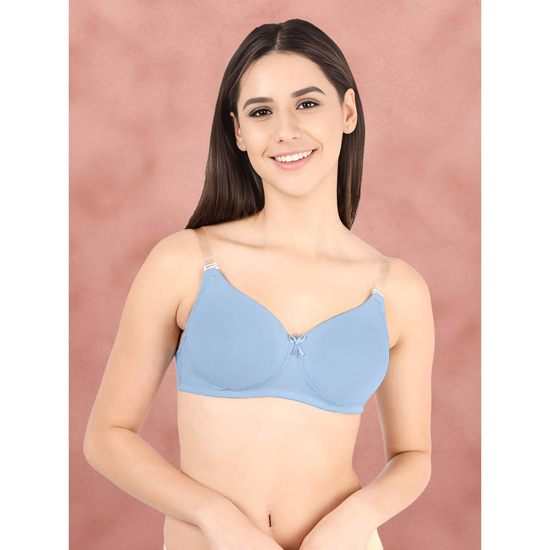 Shyaway By Susie Angelfalls Blue Padded Wire Free Seamless 3/4Th Coverage Cotton Bra (32B)