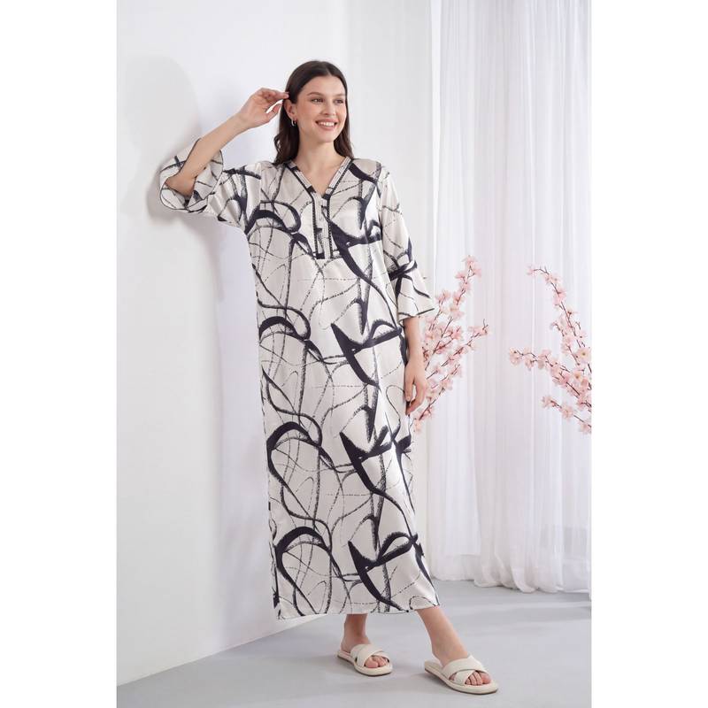 JULIANA DREAM Womens Satin Floral Printed White Nighty (L)