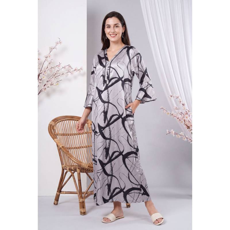 JULIANA DREAM Womens Satin Floral Printed Grey Nighty (L)